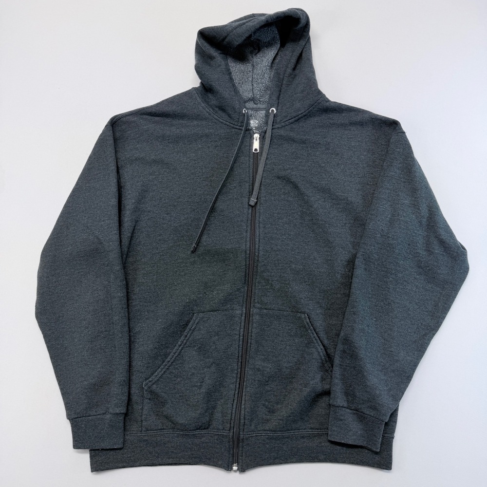 Athletic Works Mens Full Zip Hoodie Charcoal Heather Fleece Sweatshirt Large